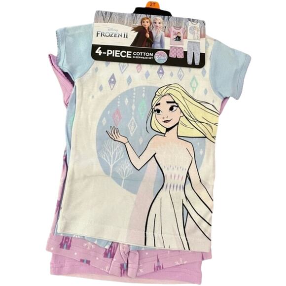 Disney Girl's Frozen Pajamas 4 Piece Cotton Set Size 2T NWT - Picture 2 of 7